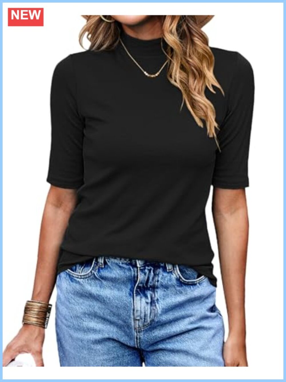 Women Half Sleeve Mock Turtleneck Slim Fit Dressy Casual Top